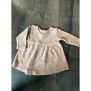 Quincy Mae Velour Baby Dress Pink Long Sleeve Gathered Skirt 3-6M